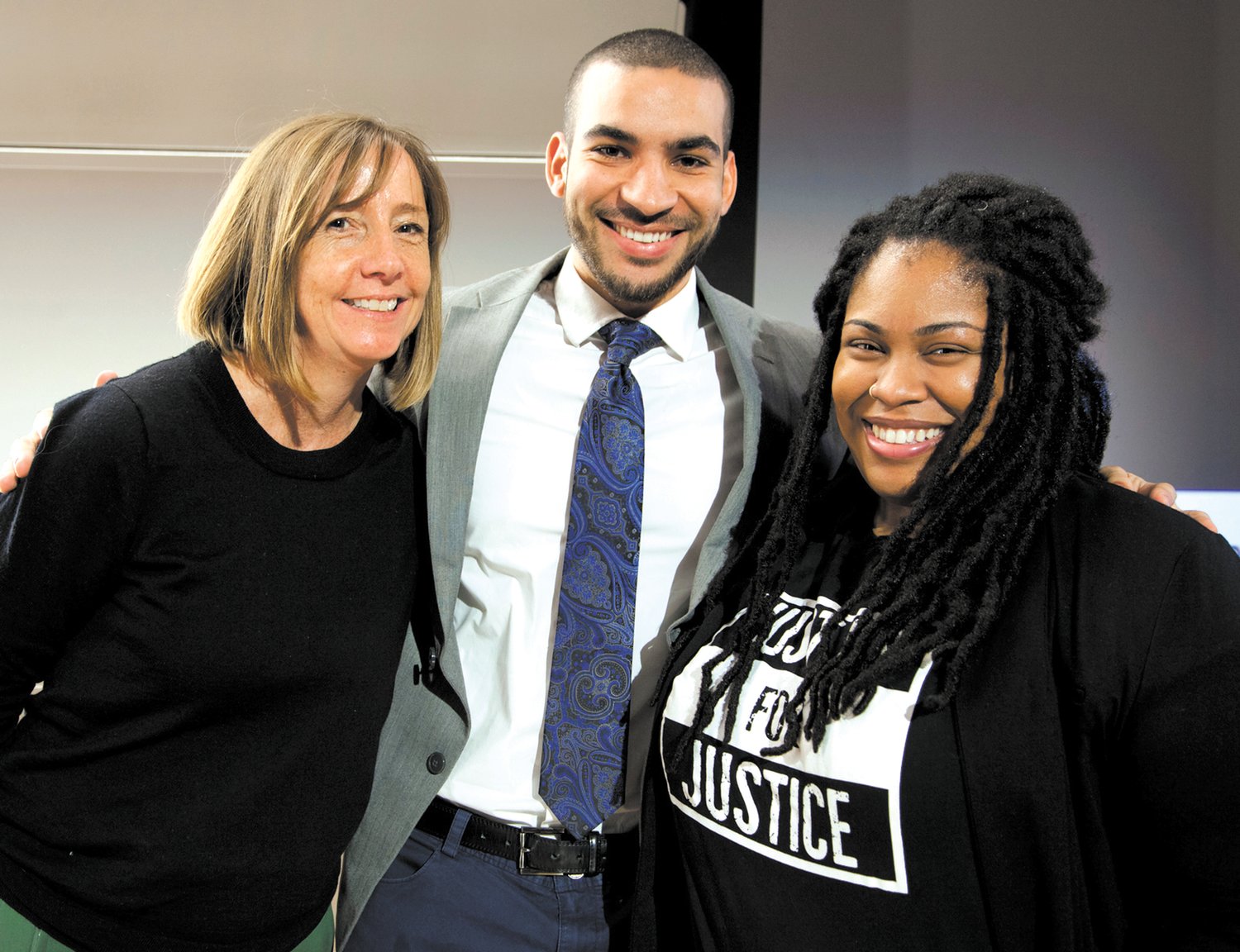 JOINING THE CAUSE: Kate Lentz, left, director of the Rhode Island Center for the Book as pictured with Jordan Seaberry and Angie Thomas. The organization has joined in efforts to prevent censor books.